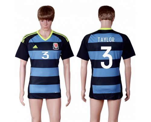 Wales #3 Taylor Away Soccer Country Jersey